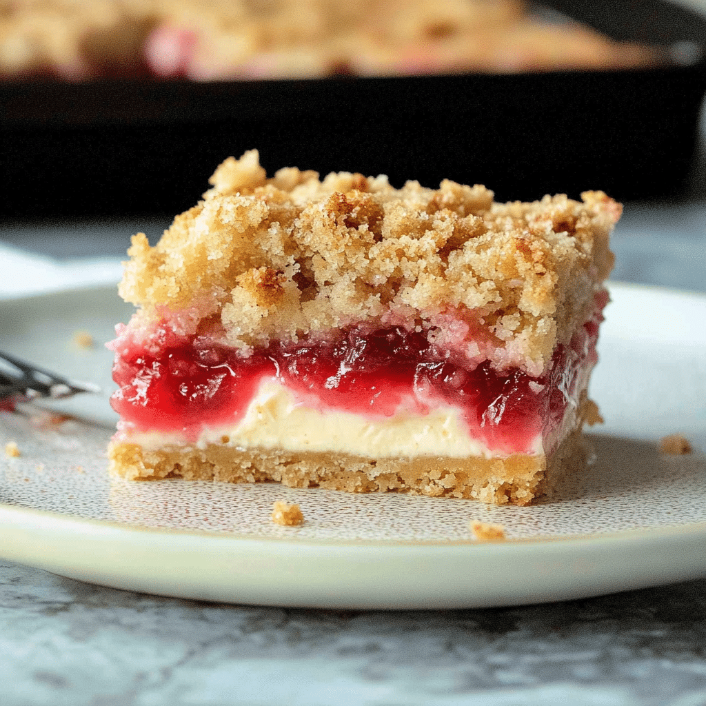 Creamy Rhubarb Crumble Cheesecake Bars