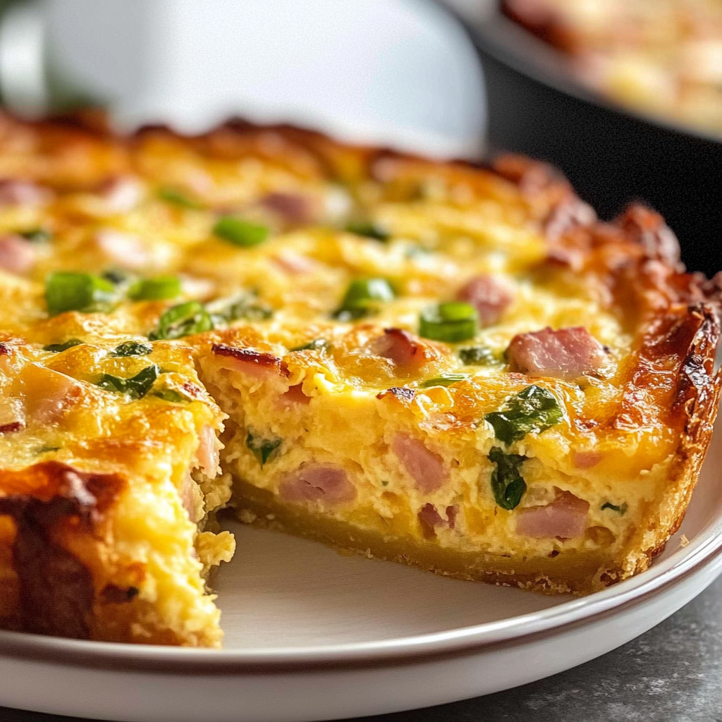 Easy and Cheesy Turkey Ham Crustless Quiche