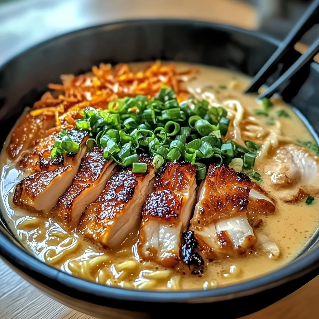 Fiery Chicken Ramen with Creamy Garlic Sauce
