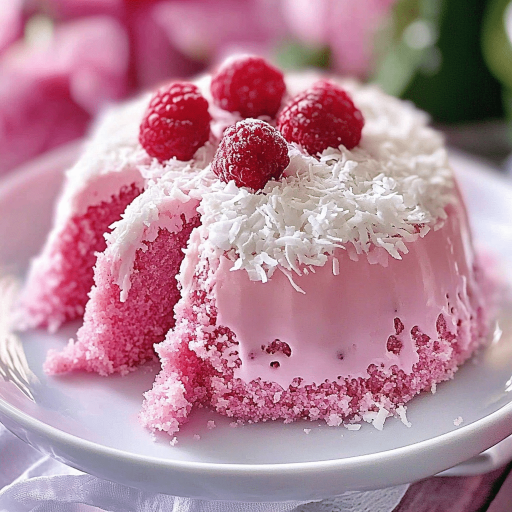 Raspberry Swirl Coconut Snowball Cake