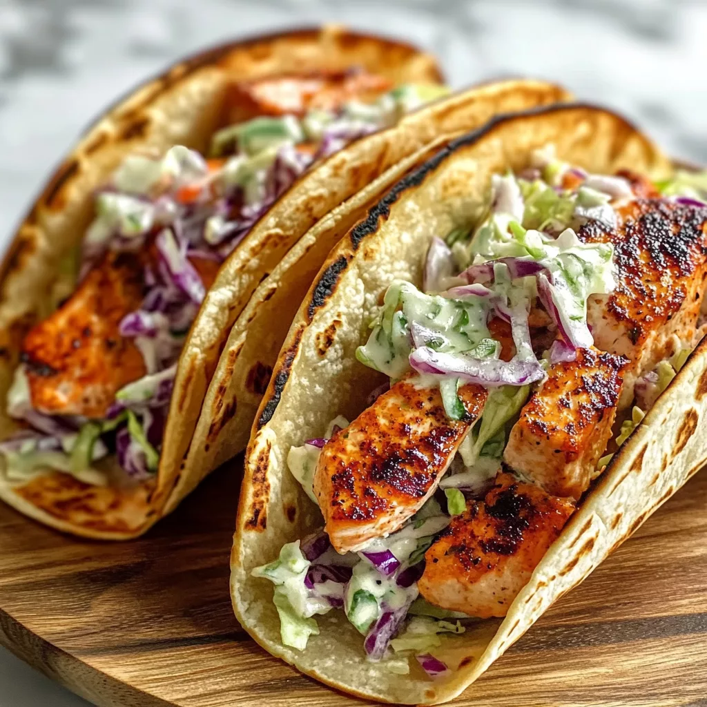Air Fryer Salmon Tacos with Slaw