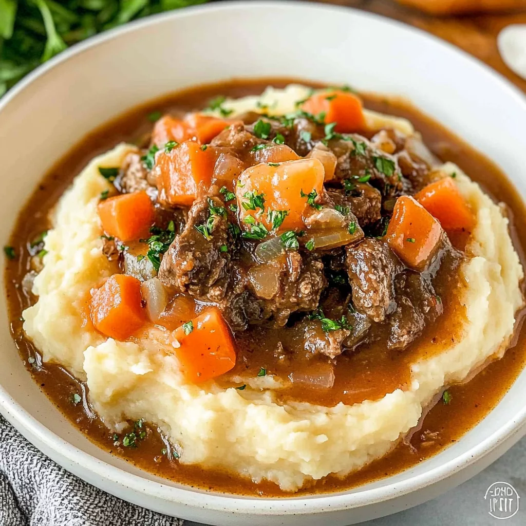 Fall Apple Cider Beef Stew over Mashed Potatoes