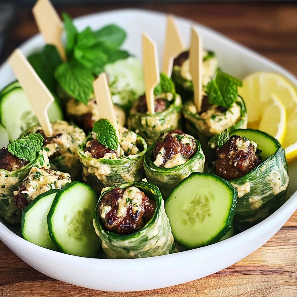 Cucumber-Wrapped, Feta-Stuffed Meatballs