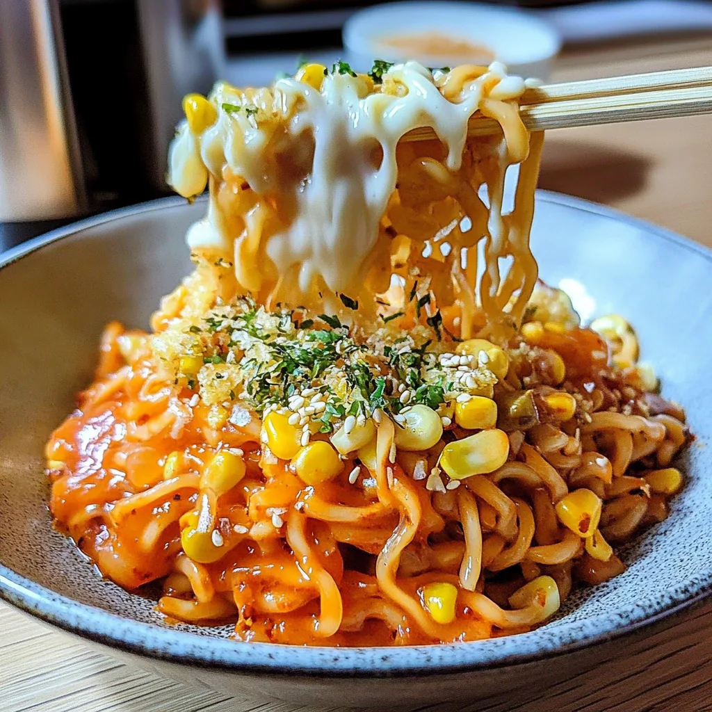 Spicy Noodles With Korean Corn Cheese