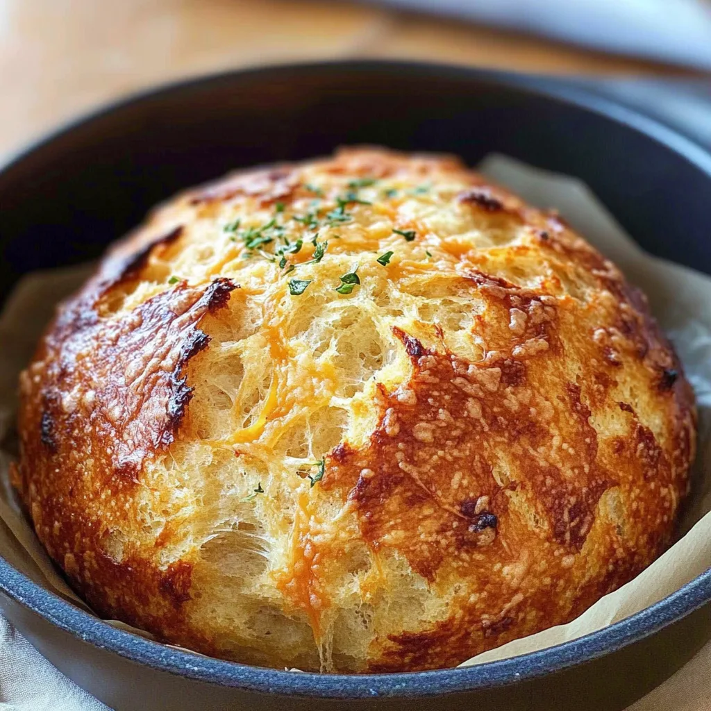 No Knead Cheddar Bread in the Dutch Oven