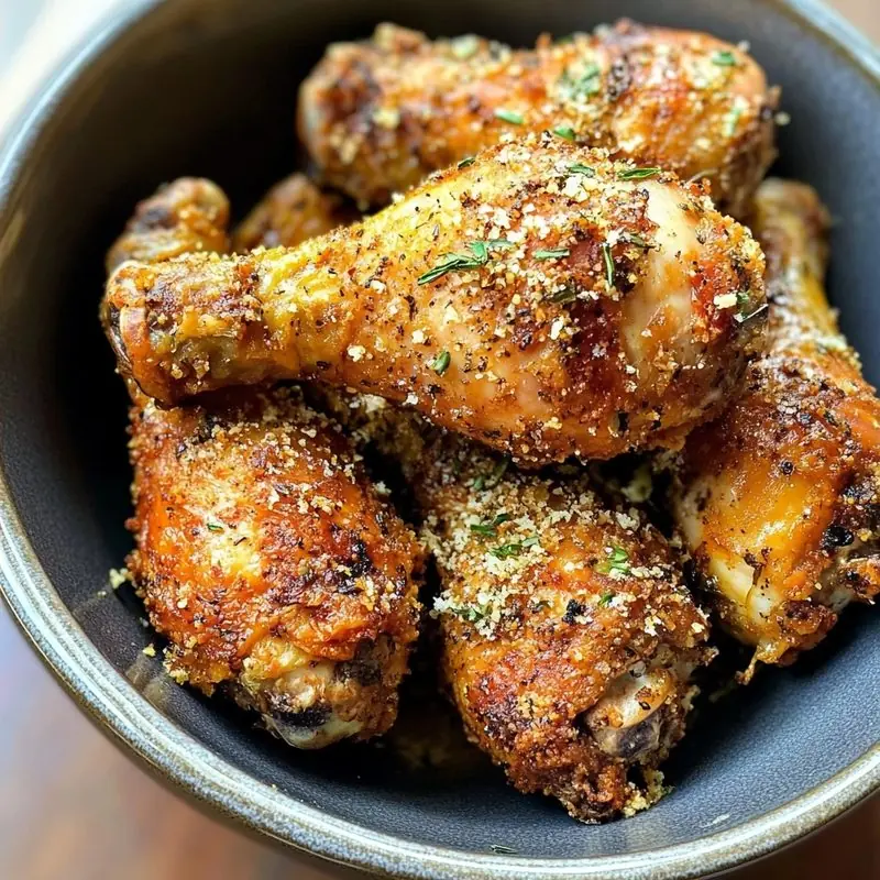 Crispy Air Fryer Chicken Drumsticks with Garlic Parmesan