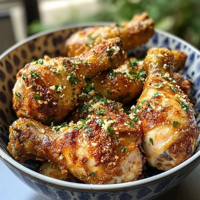 Crispy Air Fryer Chicken Drumsticks with Garlic Parmesan