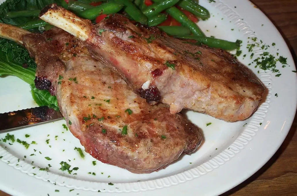 Seared bone-in brown sugar garlic pork chops